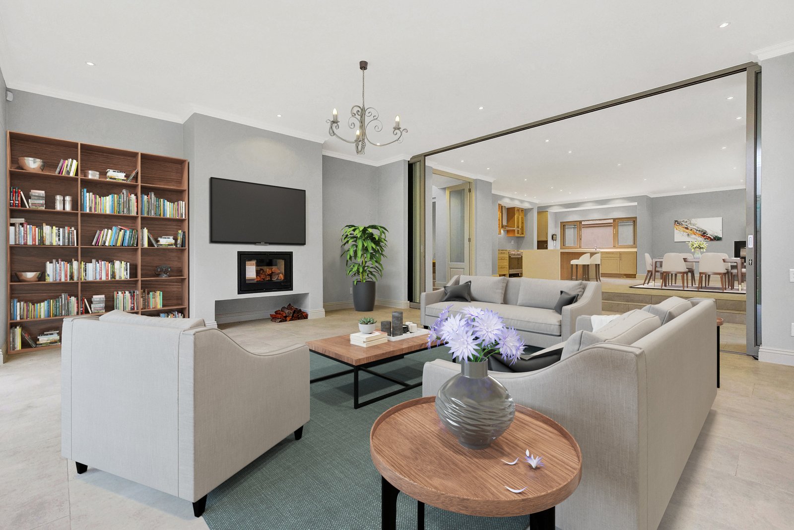 Same living room after virtual staging with furniture