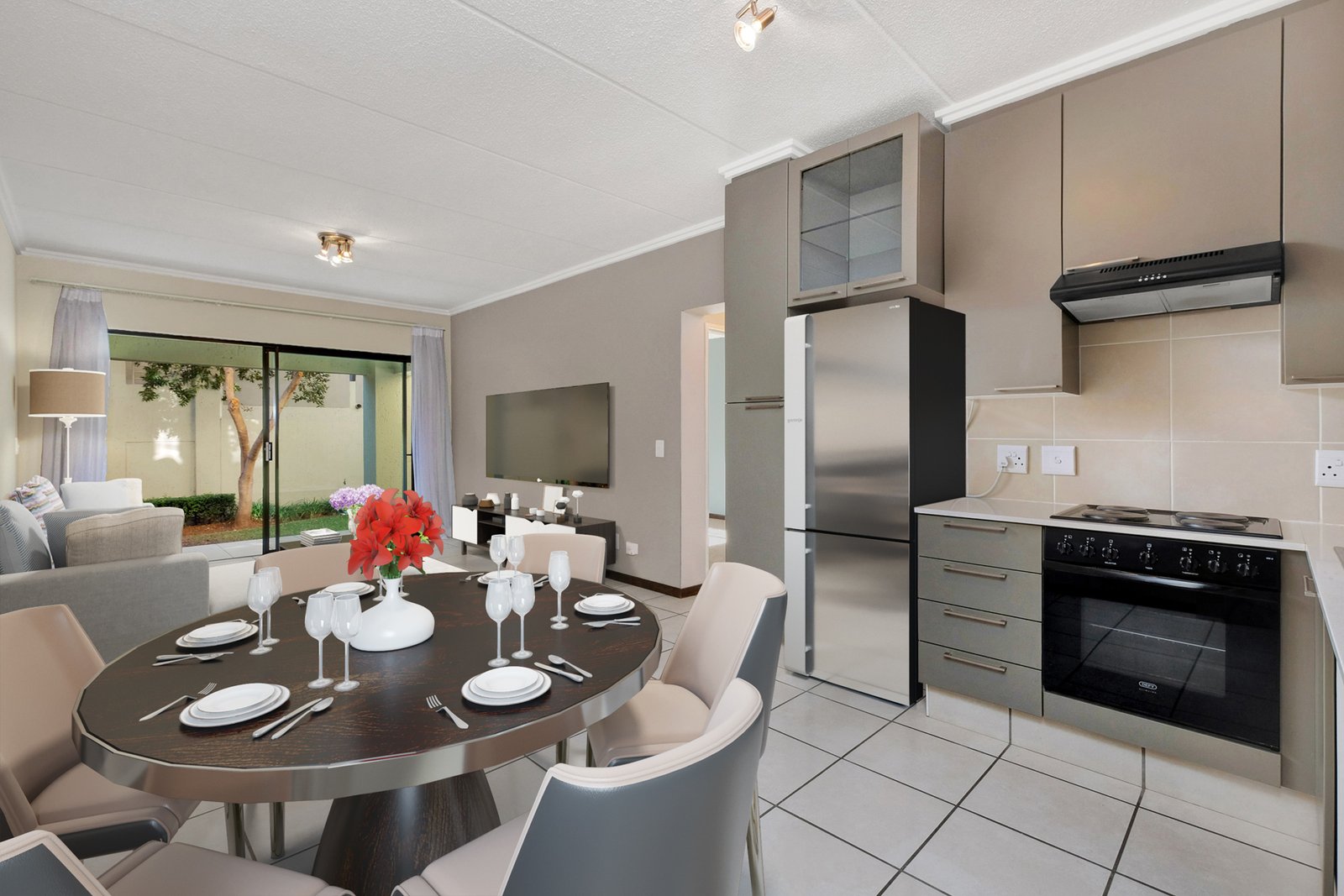 Dining area after virtual staging with table and chairs