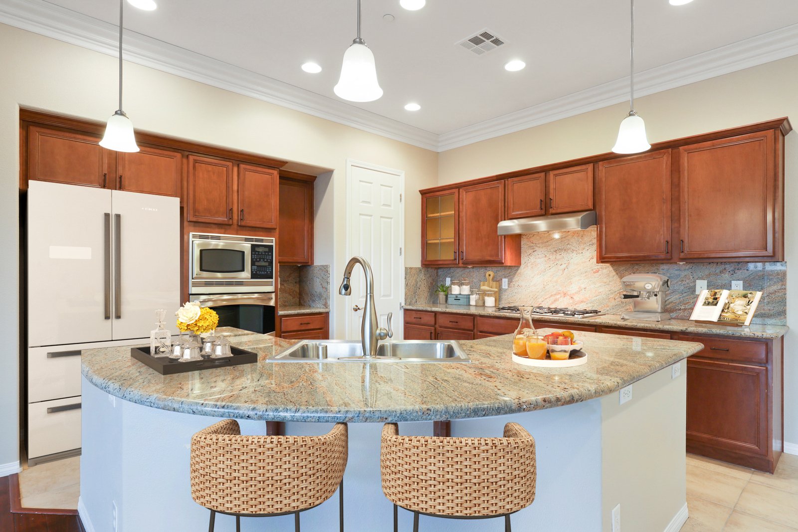 Kitchen after virtual staging with furniture and decor