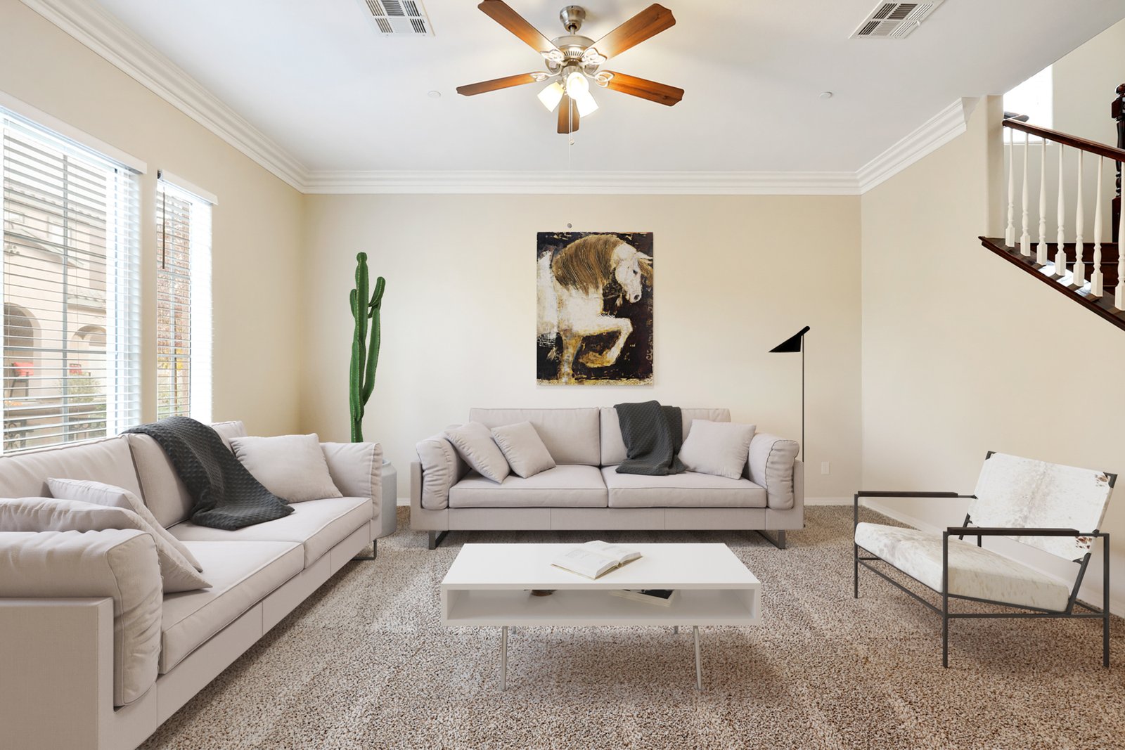 Same living room after virtual staging with furniture