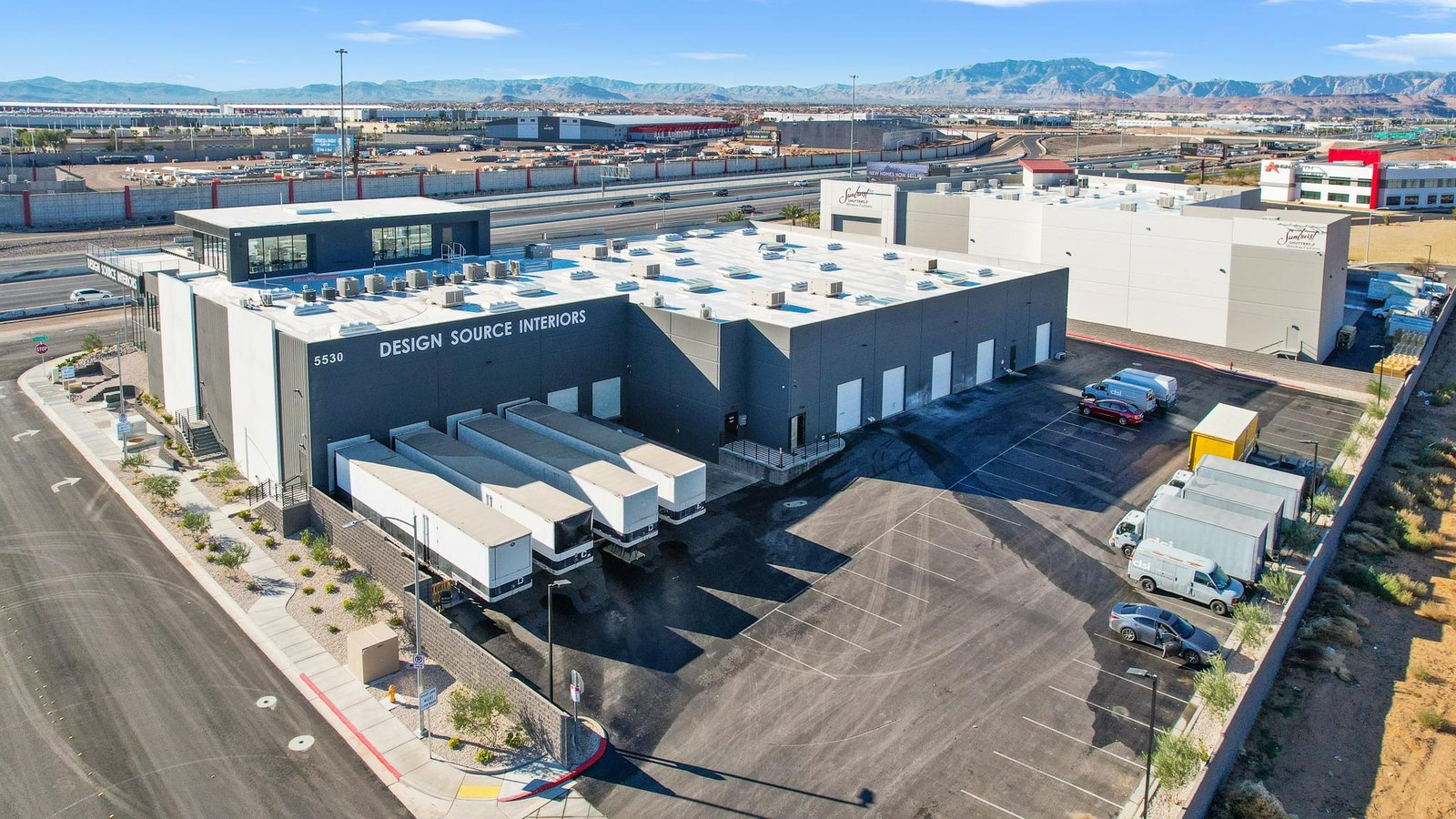 Commercial warehouse documented with aerial drone photography in Las Vegas